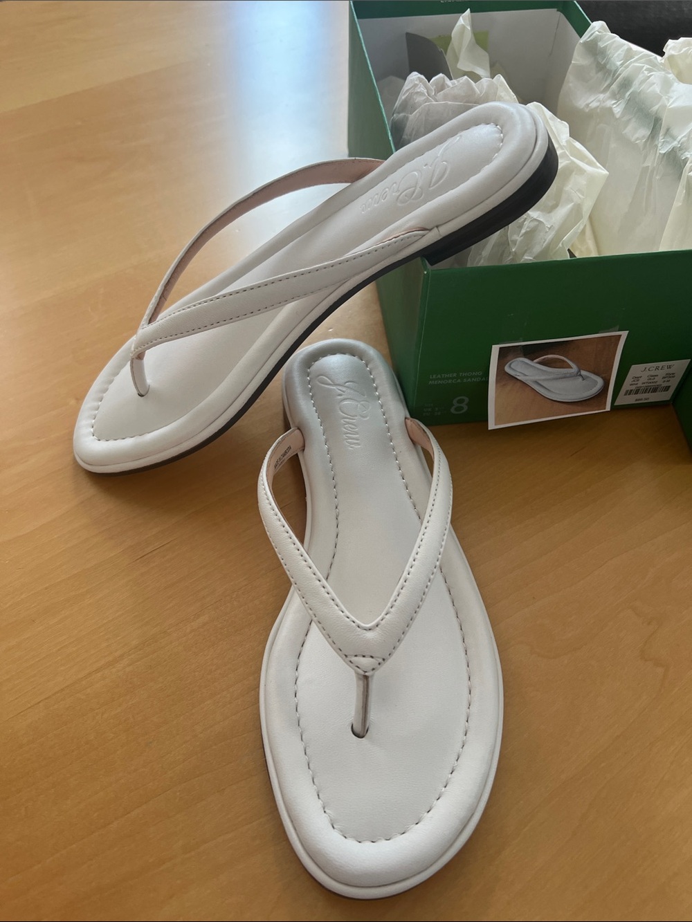 J. Crew Menorca Women’s White Padded Leather Flip Flop/Thong Sandal BNIB Size 8